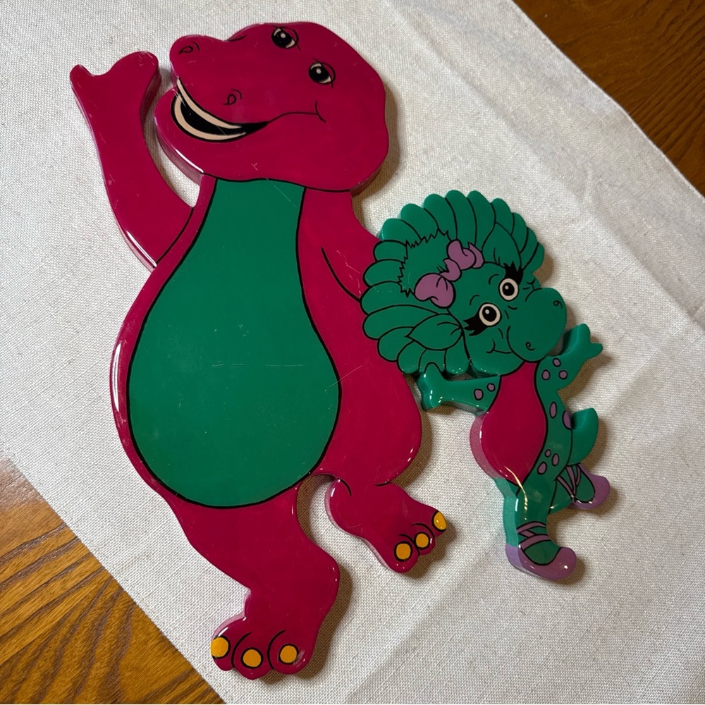 Vintage Barney & Baby Bop Wooden Wall Hanging